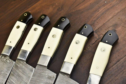 Luxury Handmade Damascus Steel Kitchen Knife Set  Chef Knives Lot Of 5 2
