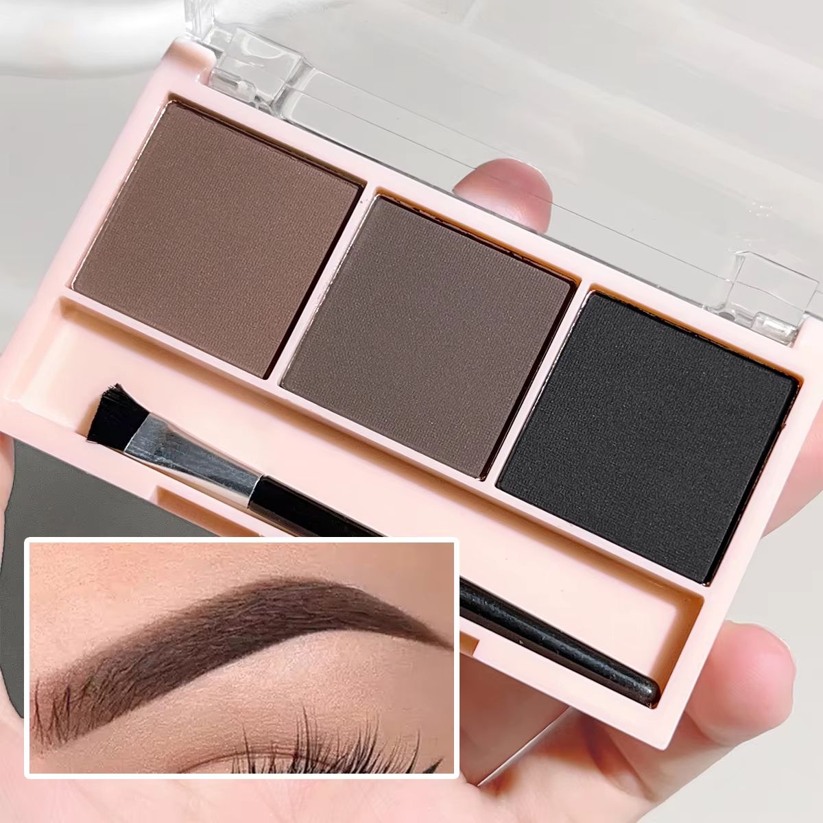 3-Color Brow Powder Set with Brush – Long-Lasting Natural Eyebrow Makeup Kit