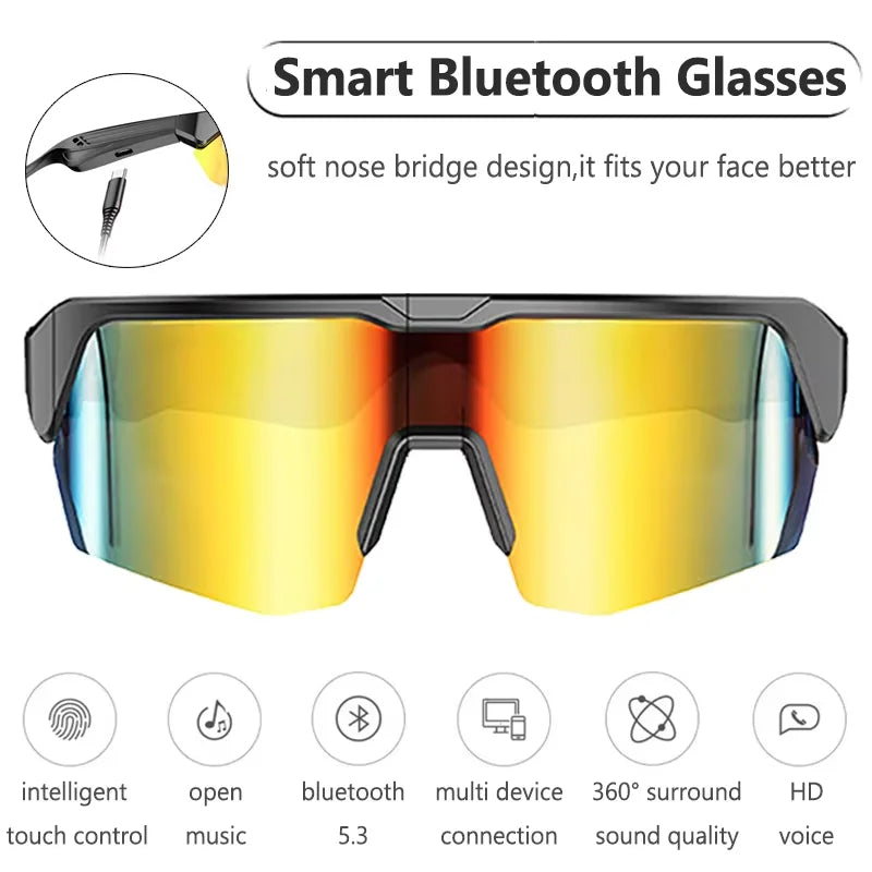 Bluetooth Smart Glasses for Cycling, Remote Audio Call Headset Sunglasses, Sports Music Earbuds Headphones