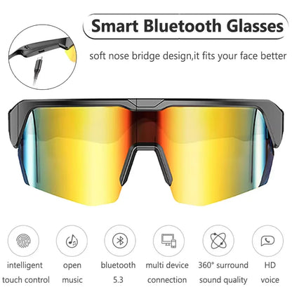 Bluetooth Smart Glasses for Cycling, Remote Audio Call Headset Sunglasses, Sports Music Earbuds Headphones