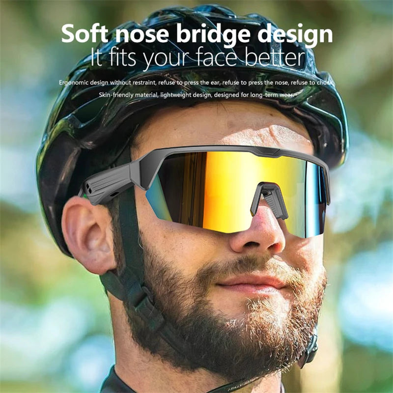 Bluetooth Smart Glasses for Cycling, Remote Audio Call Headset Sunglasses, Sports Music Earbuds Headphones