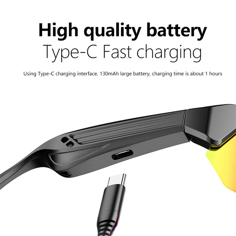 Bluetooth Smart Glasses for Cycling, Remote Audio Call Headset Sunglasses, Sports Music Earbuds Headphones