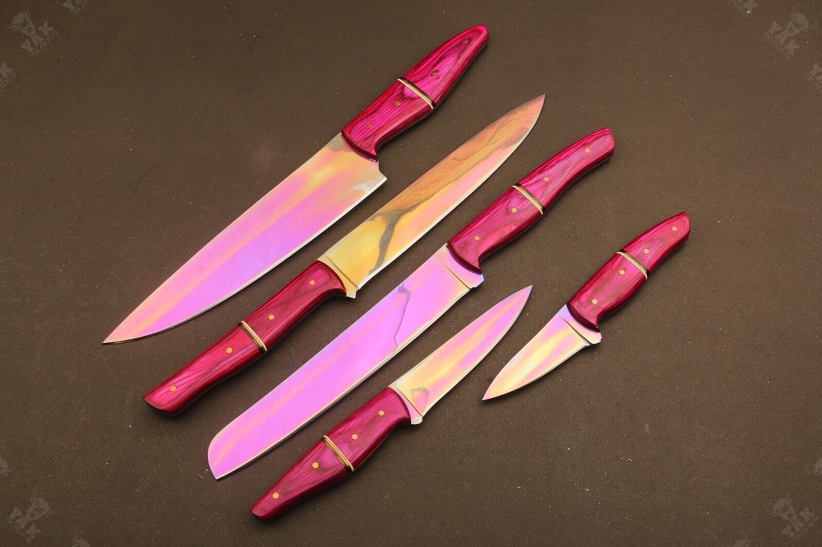 714 Custom Hand Forged D2 Steel Chef Knife Set  Plasma Coated Kitchen  Hunting Knives With Damascus 2
