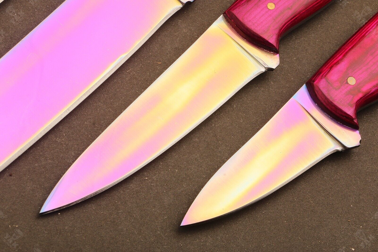 714 Custom Hand Forged D2 Steel Chef Knife Set  Plasma Coated Kitchen  Hunting Knives With Damascus 4