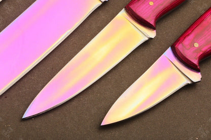 714 Custom Hand Forged D2 Steel Chef Knife Set  Plasma Coated Kitchen  Hunting Knives With Damascus 4