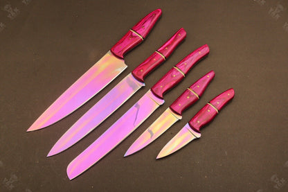 7"–14" Custom Hand Forged D2 Steel Chef Knife Set | Plasma Coated Kitchen & Hunting Knives with Damascus Bolster