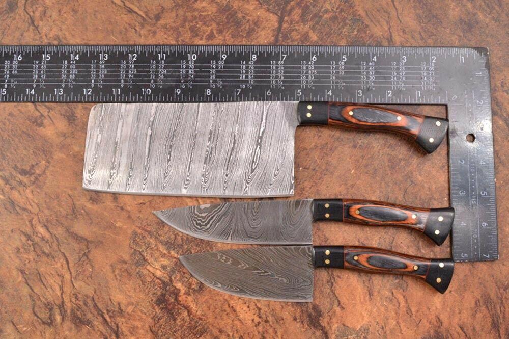 7 PCS Handmade Damascus Steel Chef Knife Set  Full Tang Kitchen Cutlery With Micarta Handle  Leathe 1