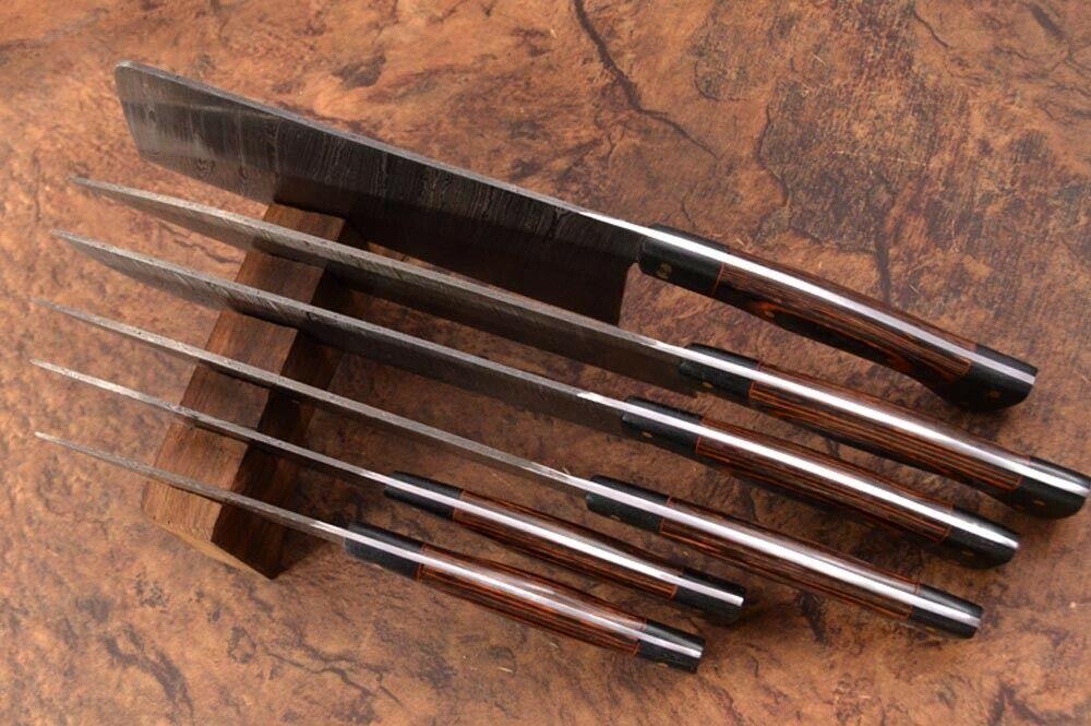 7 PCS Handmade Damascus Steel Chef Knife Set  Full Tang Kitchen Cutlery With Micarta Handle  Leathe 2