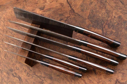 7 PCS Handmade Damascus Steel Chef Knife Set  Full Tang Kitchen Cutlery With Micarta Handle  Leathe 2