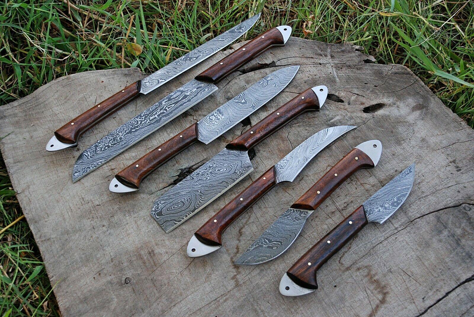 7 PCS Handmade Damascus Steel Chef Knife Set  Full Tang Kitchen Cutlery With Micarta Handle 1