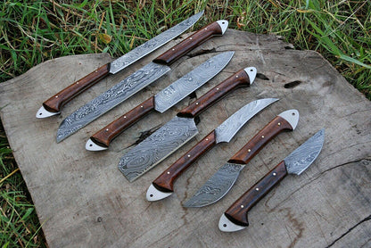 7 PCS Handmade Damascus Steel Chef Knife Set  Full Tang Kitchen Cutlery With Micarta Handle 1