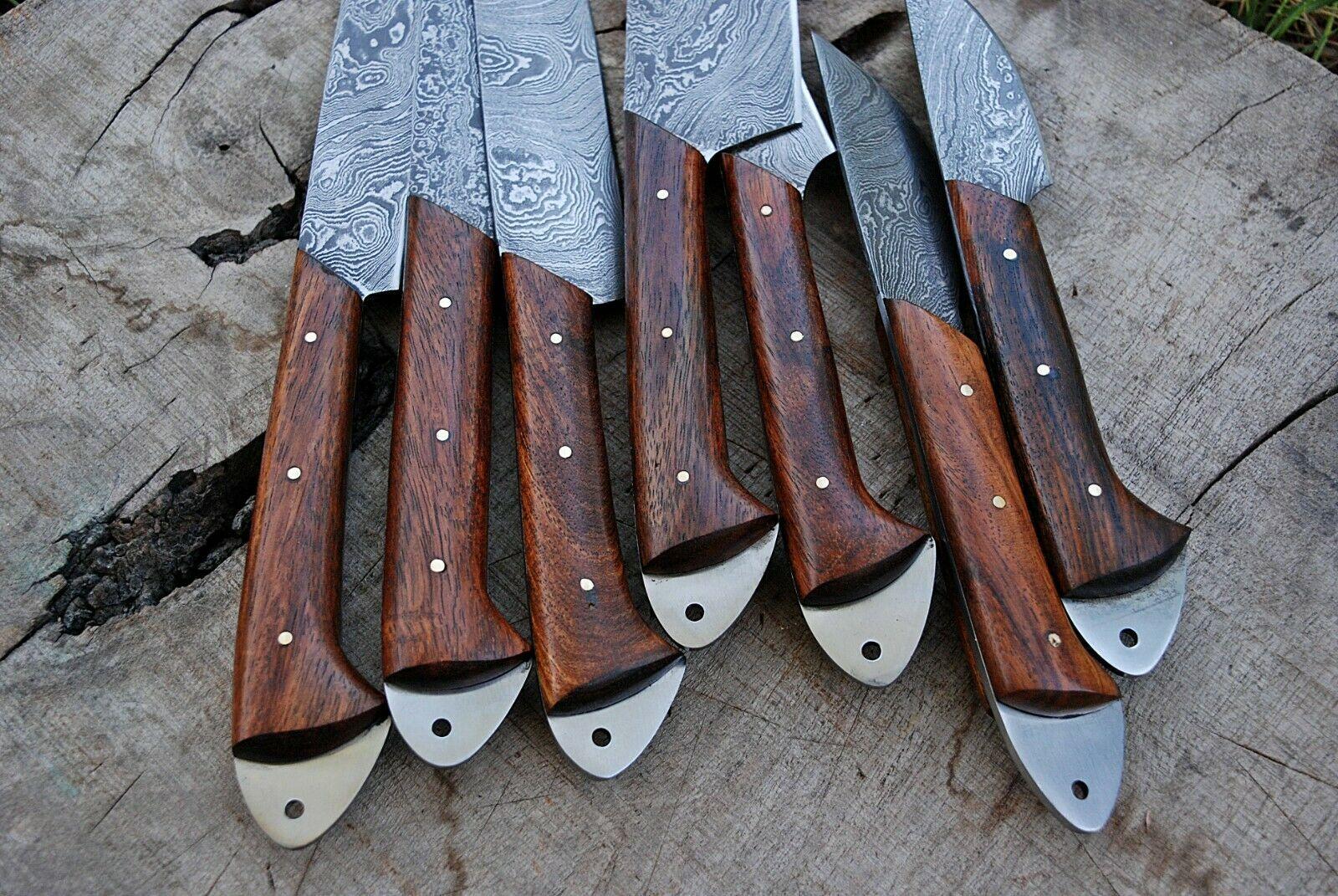 7 PCS Handmade Damascus Steel Chef Knife Set  Full Tang Kitchen Cutlery With Micarta Handle 2