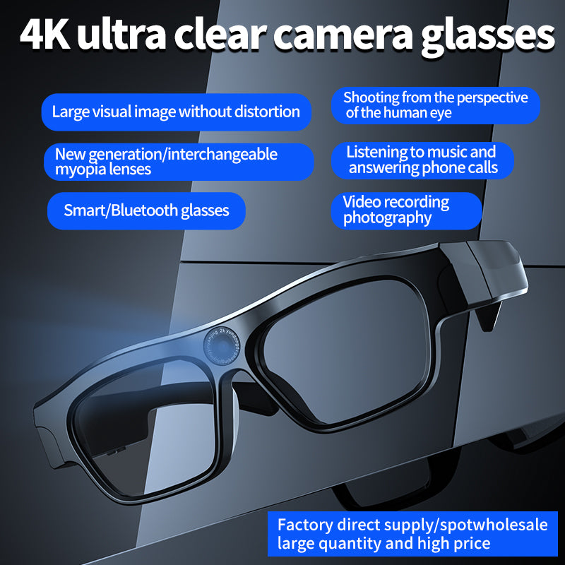 Black Tech Smart Glasses Camera 4K New Bluetooth Video  Recording For Music Call Sports Travel Driv 2