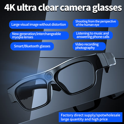 Black Tech Smart Glasses Camera 4K New Bluetooth Video  Recording For Music Call Sports Travel Driv 2