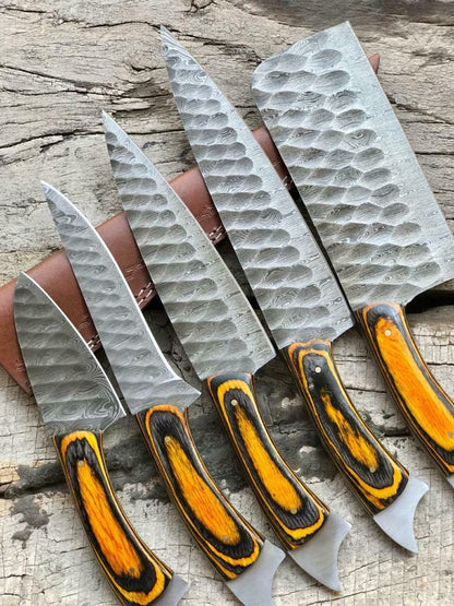 Custom Handmade Twist Damascus Steel Chef Knife Set  913 Pakkawood Handle Professional Kitchen Kniv 1