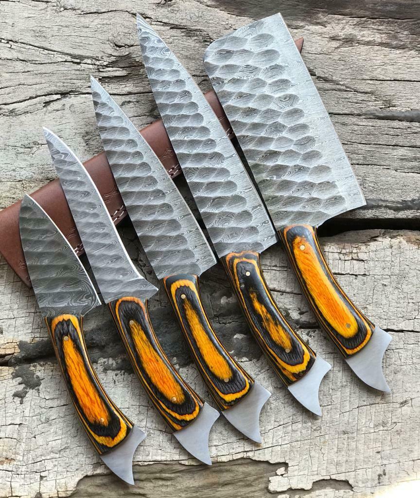 Custom Handmade Twist Damascus Steel Chef Knife Set  913 Pakkawood Handle Professional Kitchen Kniv 2