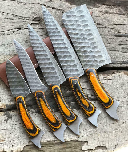 Custom Handmade Twist Damascus Steel Chef Knife Set  913 Pakkawood Handle Professional Kitchen Kniv 2
