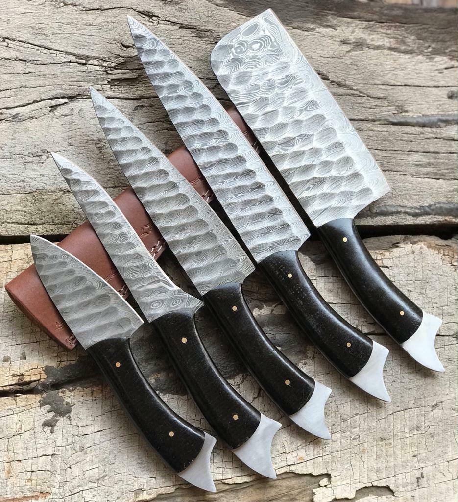Handmade Twist Damascus Steel Chef Knife Set  Professional Kitchen Knives 2