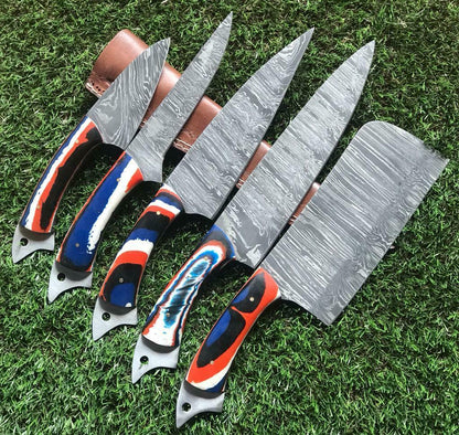 Twist Pattern Damascus Steel Kitchen Knife Set  Handmade Chef Knives 2