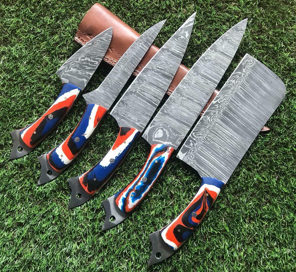 Twist Pattern Damascus Steel Kitchen Knife Set | Handmade Chef Knives