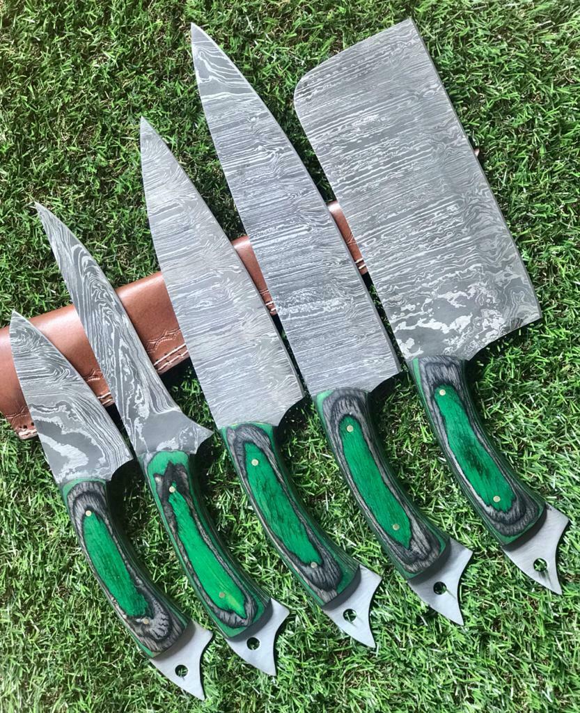 Professional Damascus Steel Kitchen Knife Set  Custom Handmade Design 1