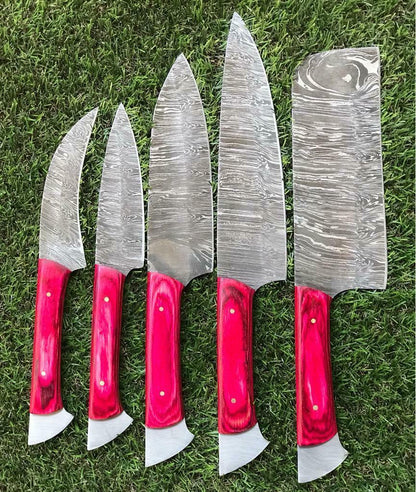 Unique Twist Damascus Steel Chef Knives Set | Full Tang Kitchen Knives