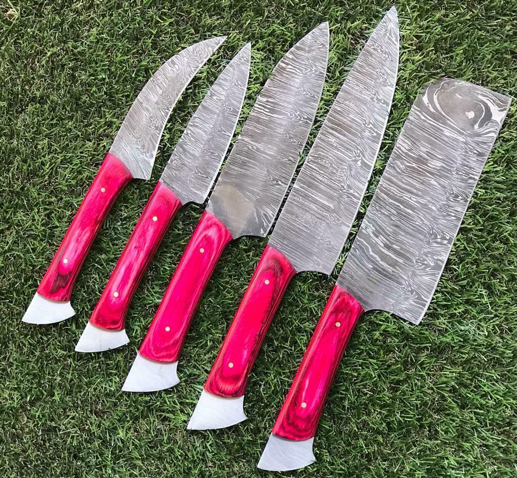 Unique Twist Damascus Steel Chef Knives Set  Full Tang Kitchen Knives 1