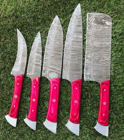 Unique Twist Damascus Steel Chef Knives Set  Full Tang Kitchen Knives 2