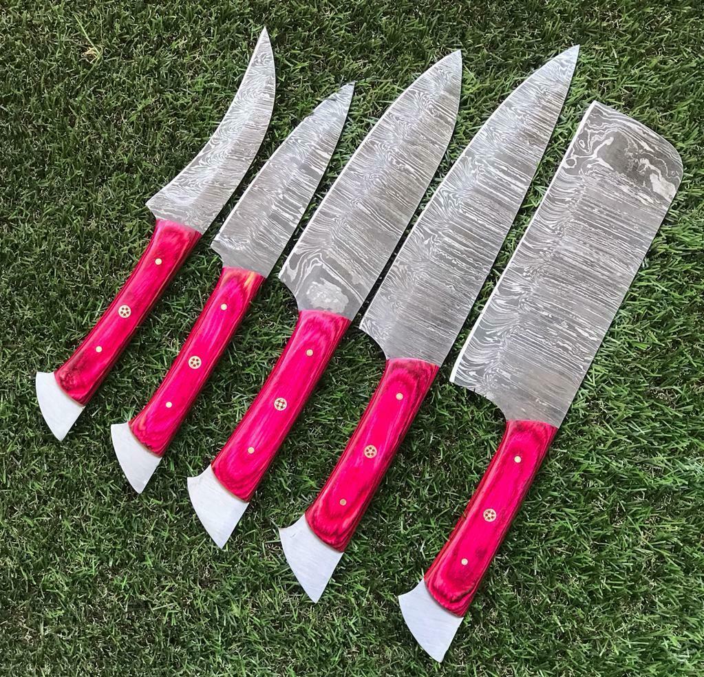 Unique Twist Damascus Steel Chef Knives Set  Full Tang Kitchen Knives 3