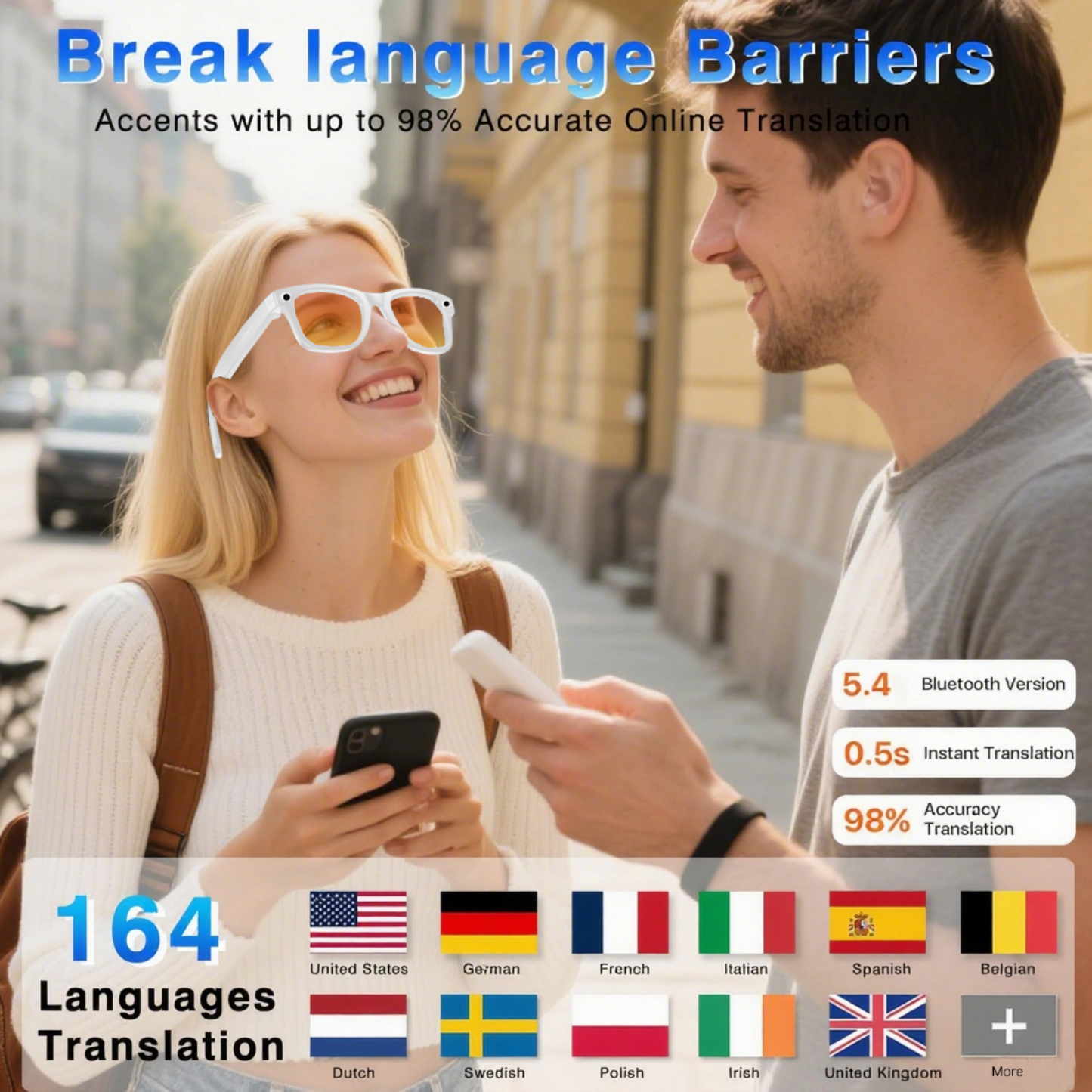 Smart Glasses 4K HD BT WIFI Camera Simultaneous Interpretation Object Recognition Voice Assistant C 1