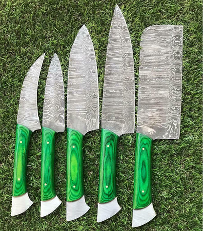 Chef Knife Set In Twist Damascus Steel  Handmade  Full Tang Knives 1