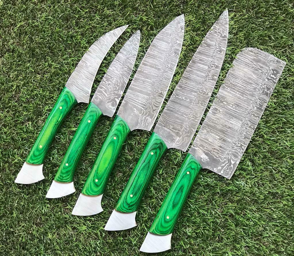 Chef Knife Set In Twist Damascus Steel  Handmade  Full Tang Knives 2