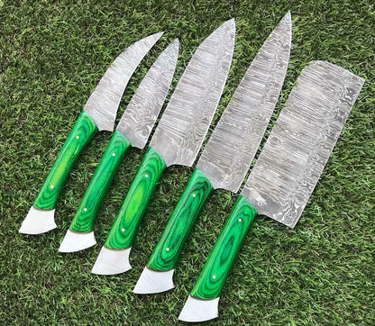 Chef Knife Set In Twist Damascus Steel  Handmade  Full Tang Knives 3