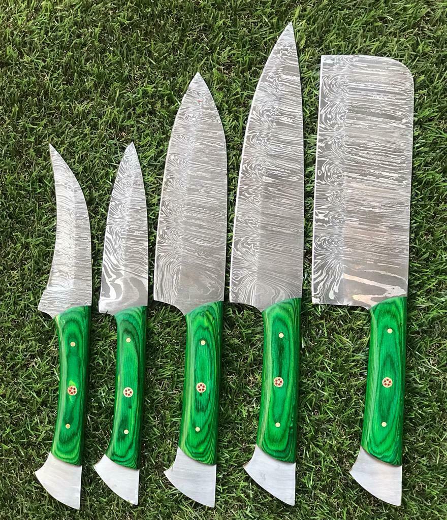 Chef Knife Set In Twist Damascus Steel  Handmade  Full Tang Knives 4