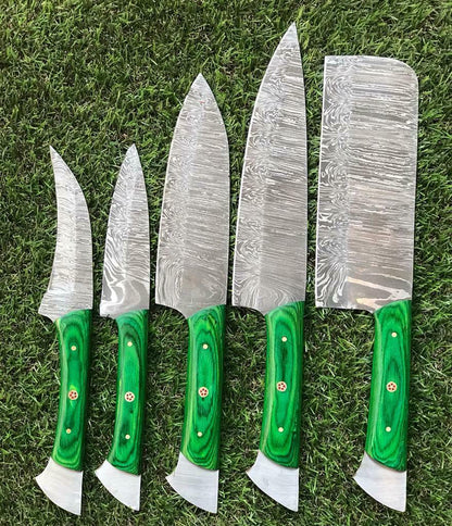 Chef Knife Set In Twist Damascus Steel  Handmade  Full Tang Knives 4