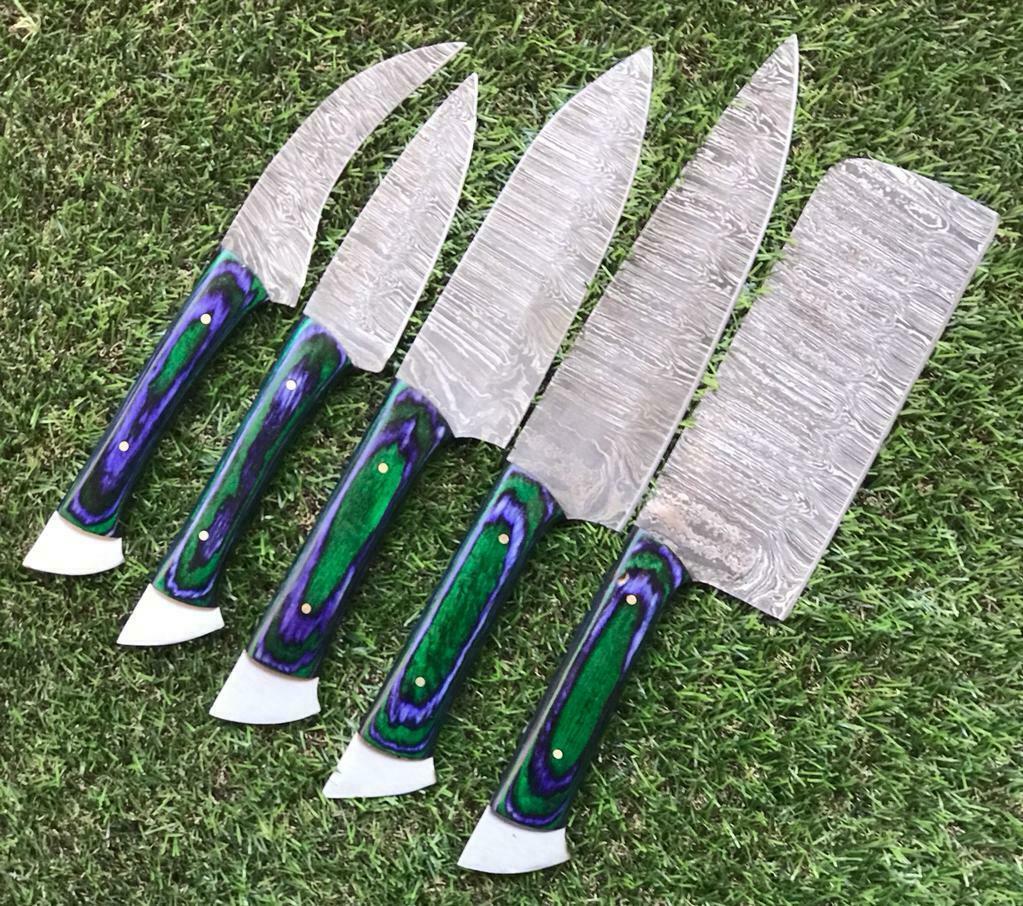 Custom Forged Damascus Steel Chef Knives  5 Piece Kitchen Set 1