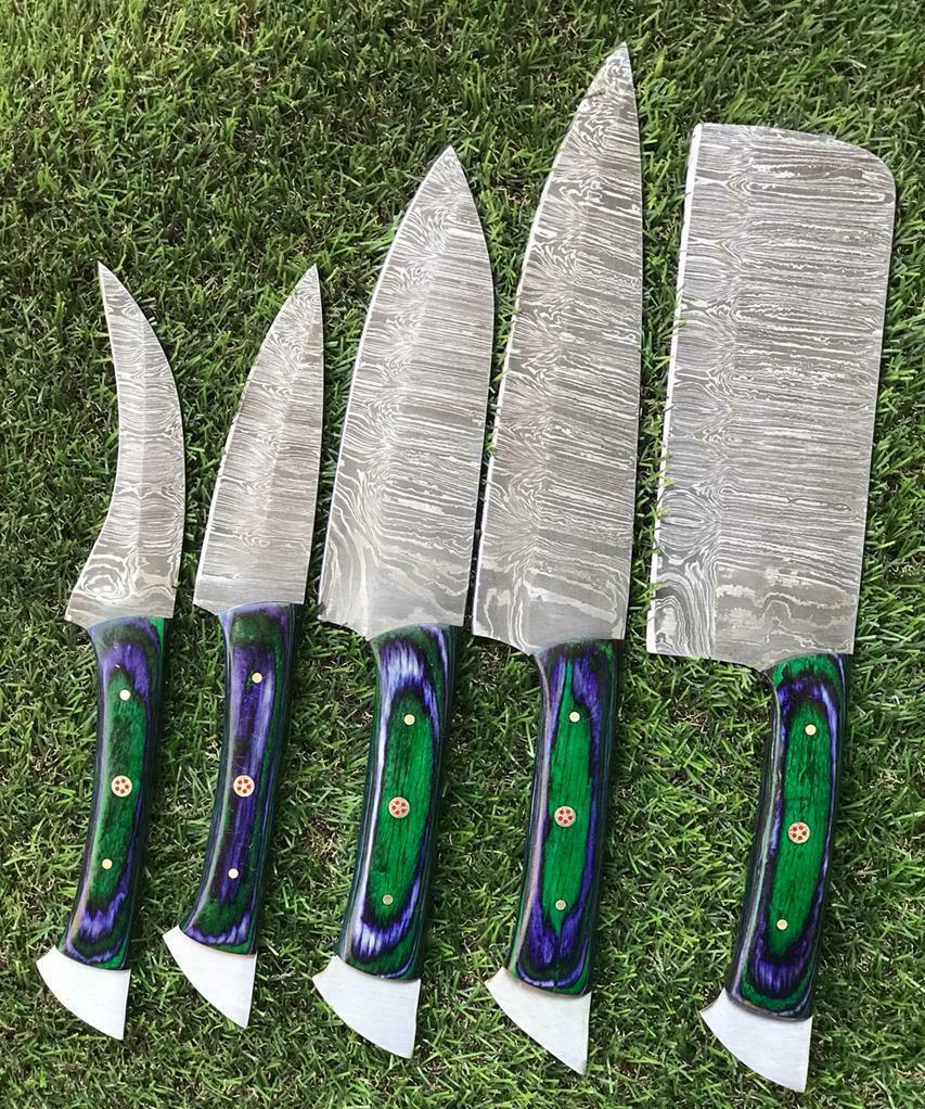 Custom Forged Damascus Steel Chef Knives  5 Piece Kitchen Set 2