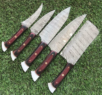 Twist Pattern Damascus Steel Kitchen Cutlery Set  Handmade Knives 1