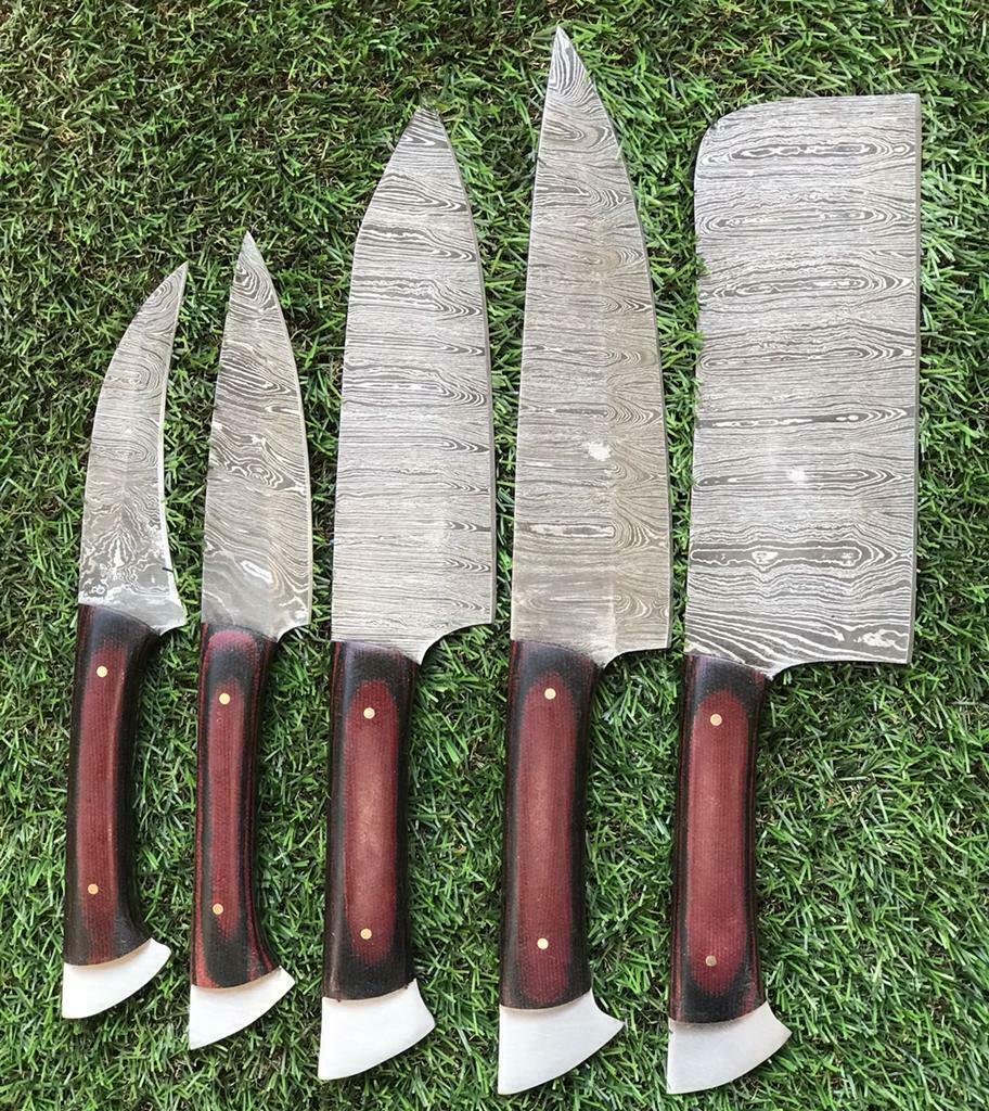 Twist Pattern Damascus Steel Kitchen Cutlery Set  Handmade Knives 2