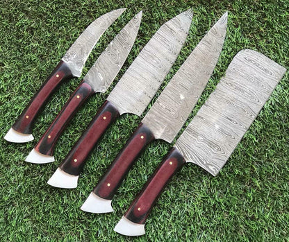 Twist Pattern Damascus Steel Kitchen Cutlery Set  Handmade Knives 3