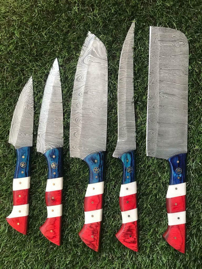Premium Twist Damascus Steel Chef Knife Collection | 5 Piece Set