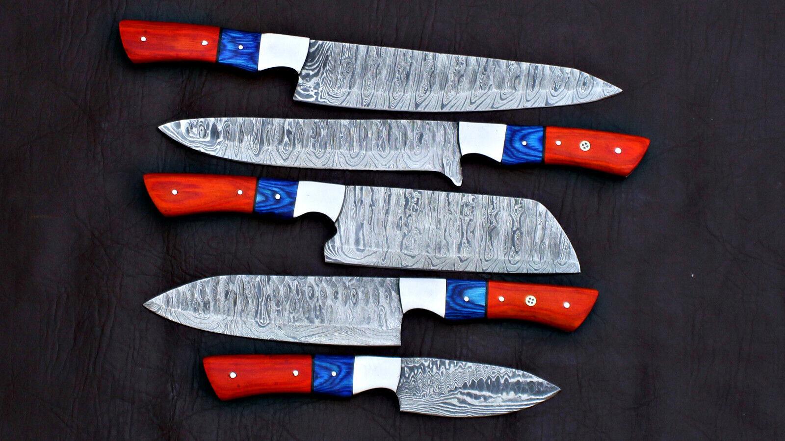 Full Tang Damascus Steel Chef Knife Set  Hand Forged Kitchen Knives 1