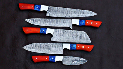 Full Tang Damascus Steel Chef Knife Set  Hand Forged Kitchen Knives 1