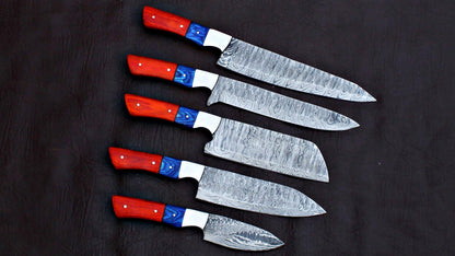 Full Tang Damascus Steel Chef Knife Set  Hand Forged Kitchen Knives 2