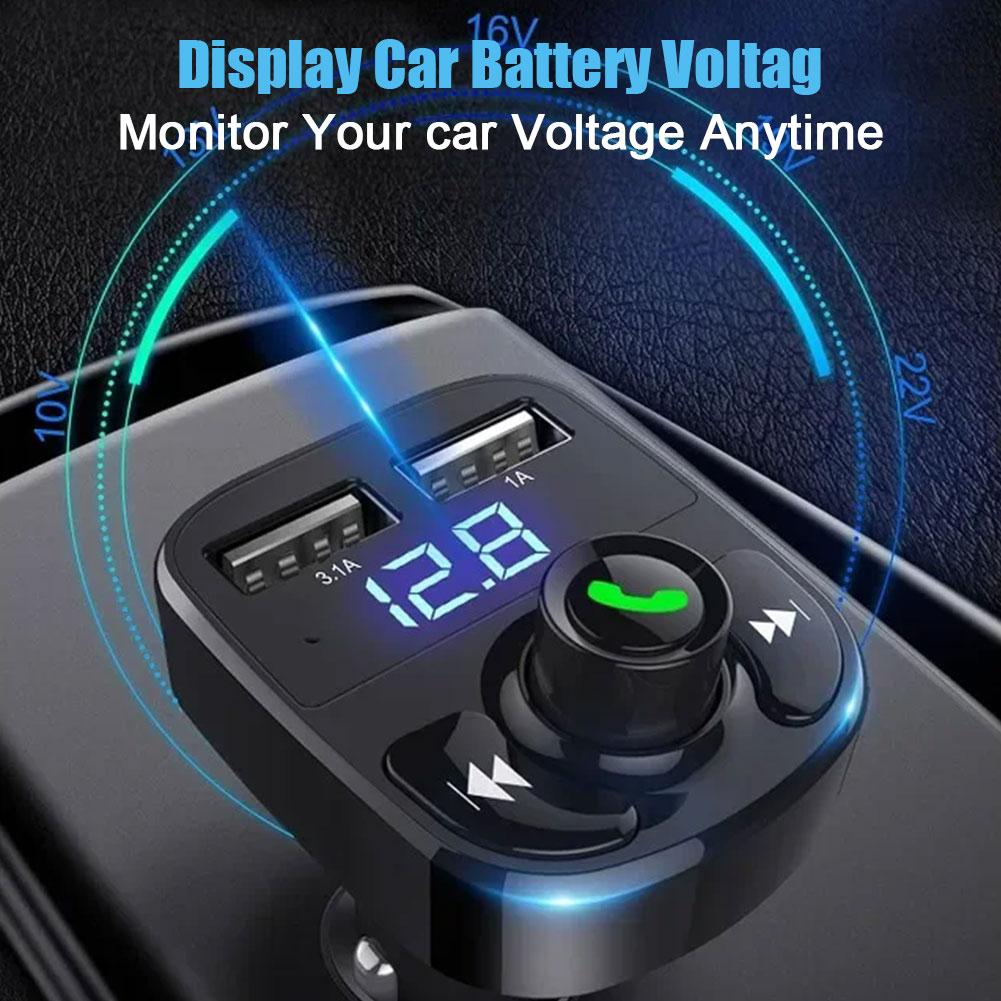 Wireless Bluetooth FM Transmitter, Car Charger, Hands-Free Calling Radio Receiver, Dual USB