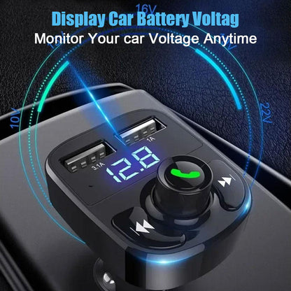 Wireless Bluetooth FM Transmitter, Car Charger, Hands-Free Calling Radio Receiver, Dual USB