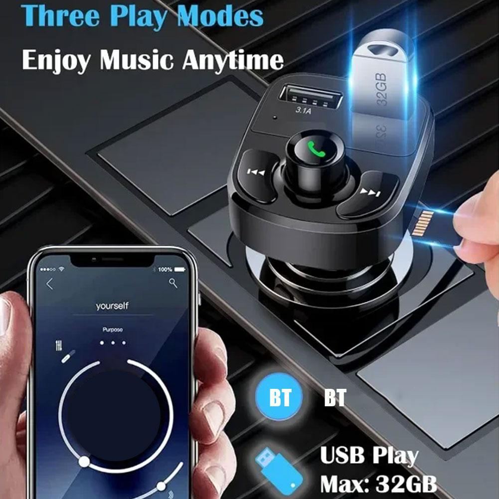 Wireless Bluetooth FM Transmitter, Car Charger, Hands-Free Calling Radio Receiver, Dual USB
