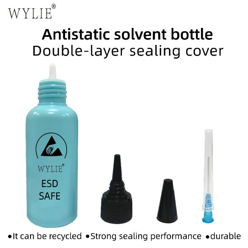 ESD Safe Solvent Bottle with Double Cap, Leak-Proof Dispensing Tool for Mobile Phone Repair & Alcohol Glue Solutions
