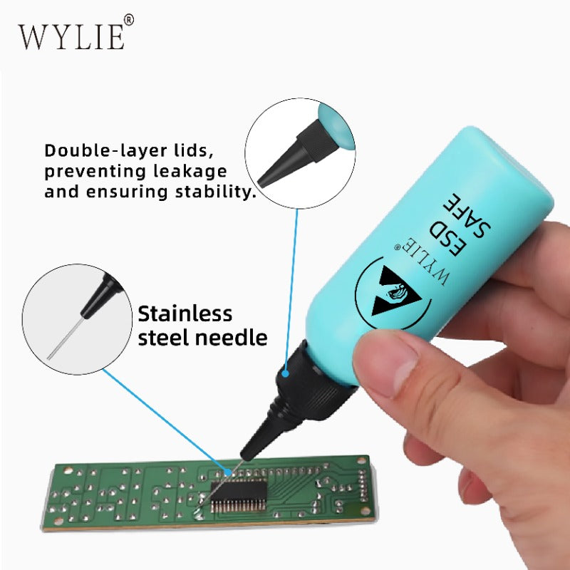 ESD Safe Solvent Bottle with Double Cap, Leak-Proof Dispensing Tool for Mobile Phone Repair & Alcohol Glue Solutions