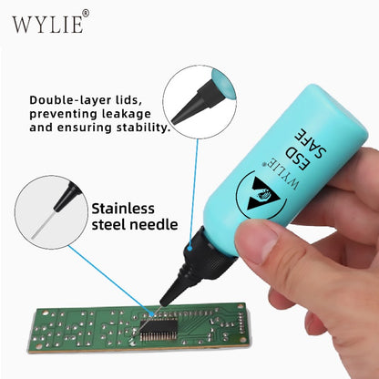 ESD Safe Solvent Bottle with Double Cap, Leak-Proof Dispensing Tool for Mobile Phone Repair & Alcohol Glue Solutions